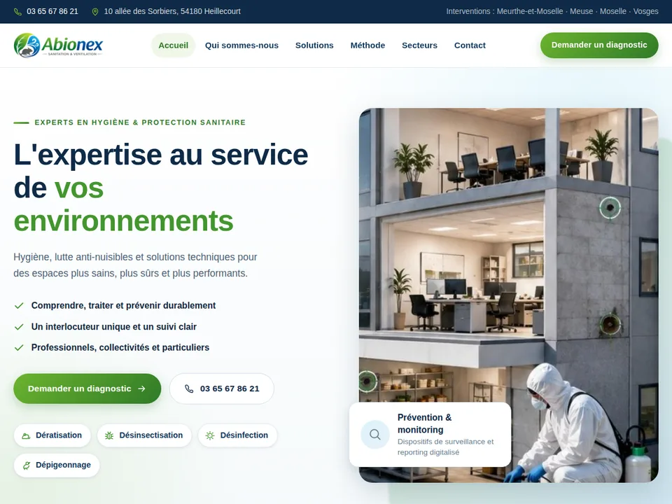 Page d'accueil du site Abionex