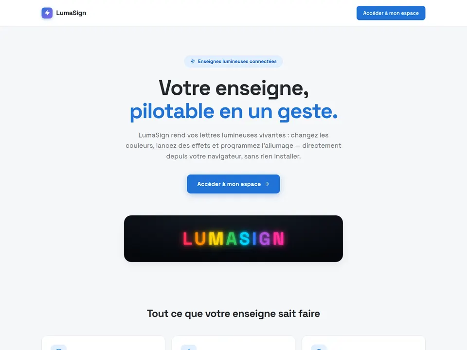 Page d'accueil de LumaSign