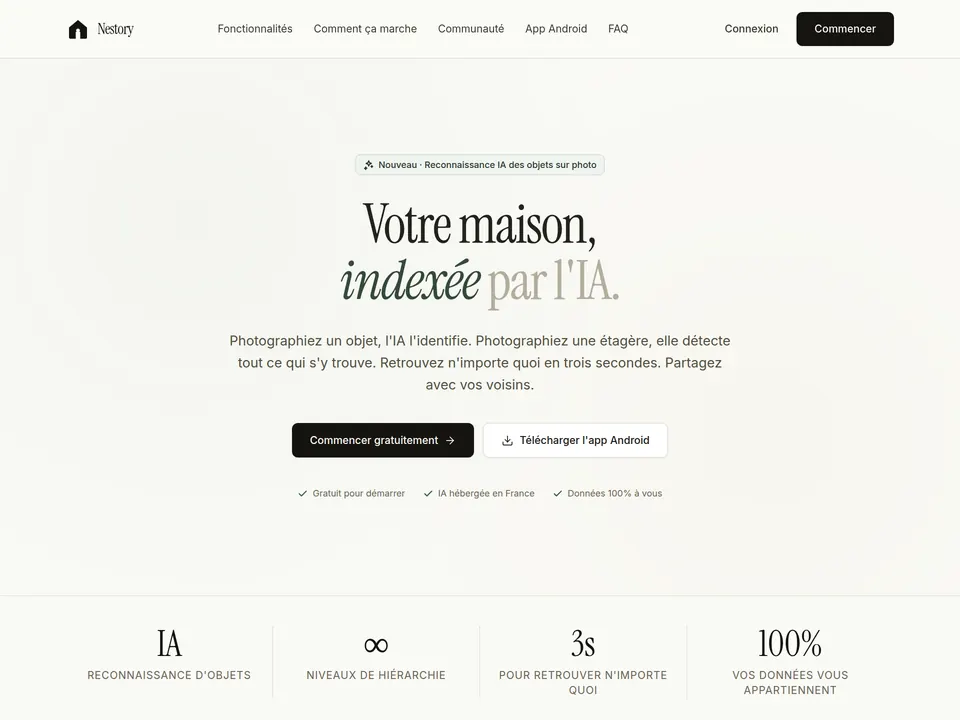 Page d'accueil de Nestory